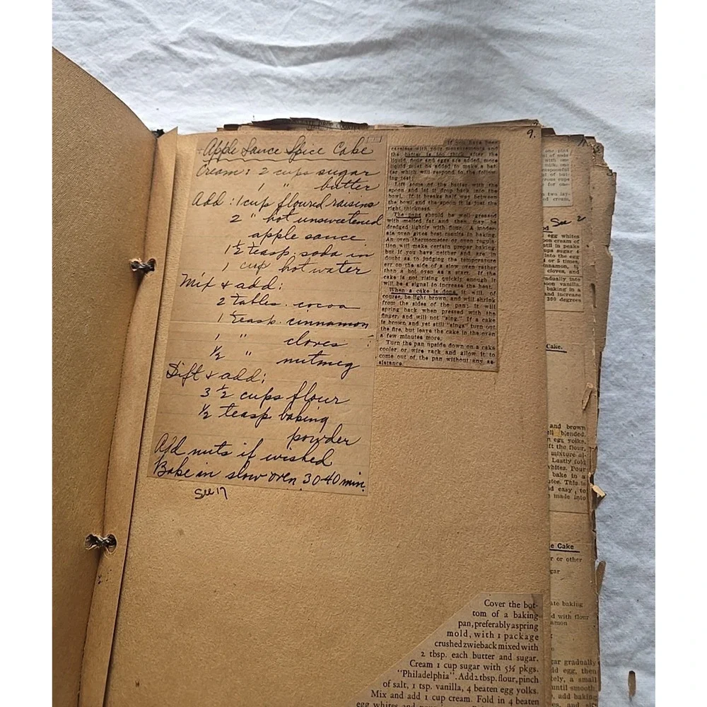 Vtg‎ String-Bound Scrapbook Clippings Cut-Out Handwritten Ephemera Recipe Book